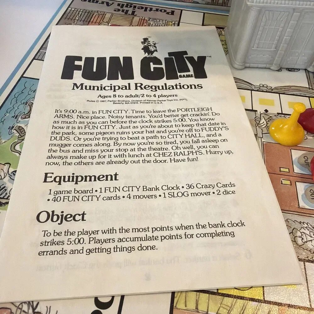 Parker Brothers Fun City Board Game Vintage 1987 Jack Davis Artwork Family Night